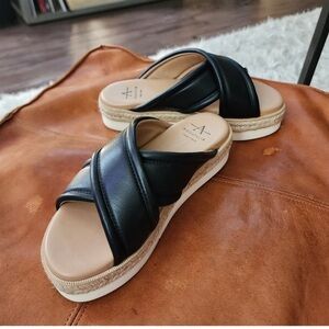 Aquatalia Black Leather Crisscross Slide Sandals